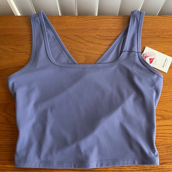 Short Story Cropped U-Neck Crossover Back Tank Top Size LP - Picture 2 of 8